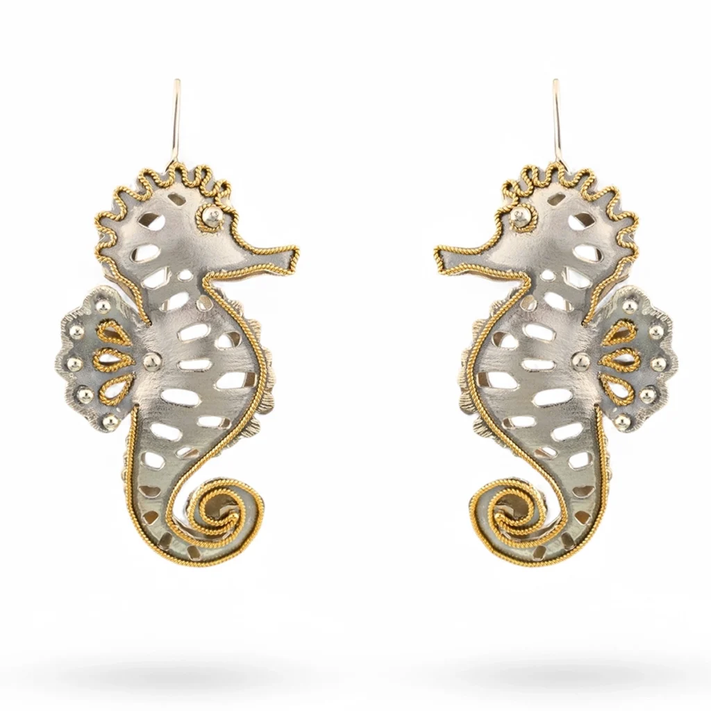 Orecchini argento e oro carlo izzo gioielli jewelry cavalluccio marino copia 2