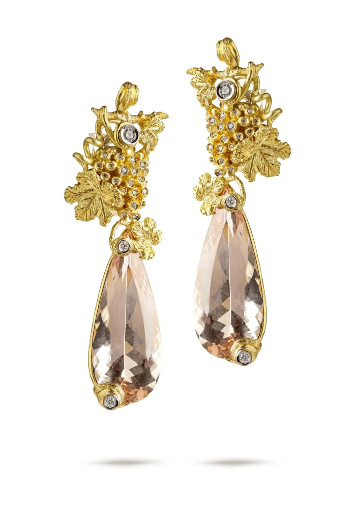 Orecchini bacco carlo izzo gioielli morganite diamanti oro giallo 1